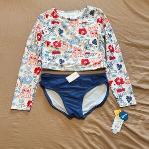Disney Cat & Jack Swimsuit - Stitch & Angel Red White & Blue - Size L 10/12 NWT